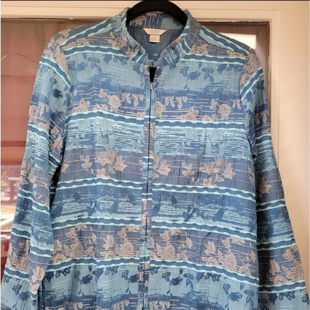 Christopher & Banks Beautiful Blue Cream Embroidered Jacket Sz M